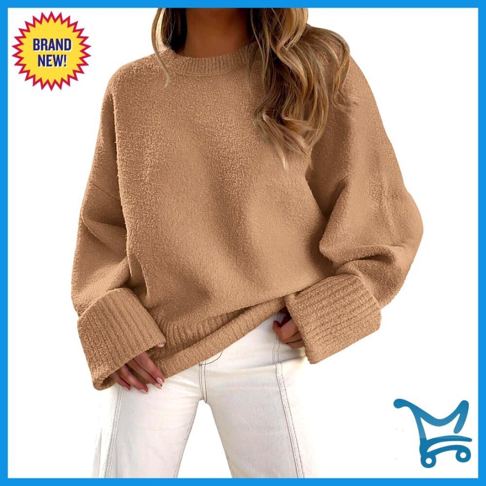 Oversized Chunky Knit Sweater Fuzzy Crewneck Pullover Long Sleeve Casual